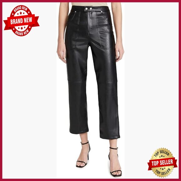 High Rise Faux Leather Pants Boot Cut Leg Cropped Inseam